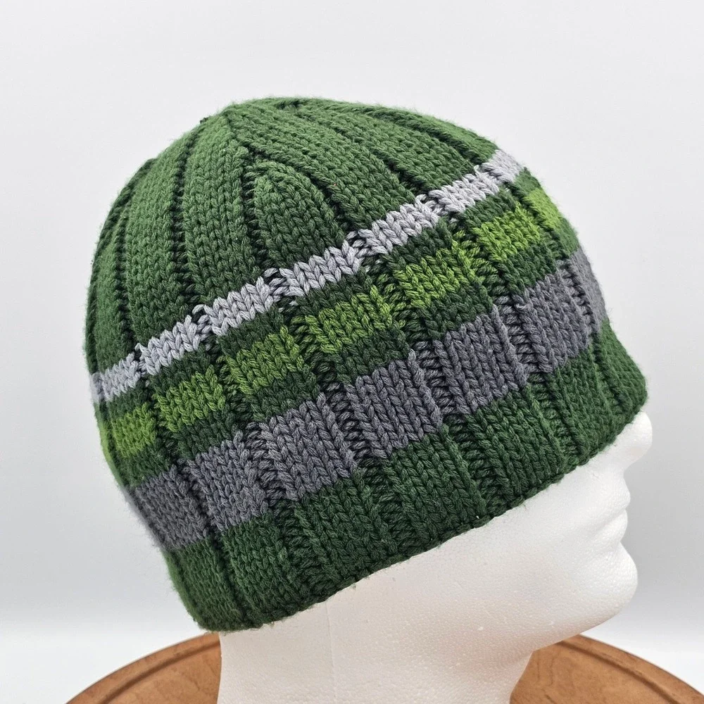 Columbia In-Bounds Beanie‎ Green Grey Stripe Fleece Lined Knit Winter Hat Unisex